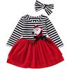 Verve Jelly Abito da bambina in tulle con stampa alce a maniche lunghe a righe con stampa alce, gonna tutu con fascia per capelli, completo, rosso-santa 120 4-5 anni
