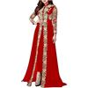 Generic Donne Abaya Vestito Musulmano Dubai Sadui Marocchino Kaftan Ricamato Islamico Ramadan Eid Abito da Festa di Nozze (Rosso,3XL)