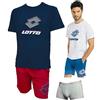 Lotto Completo Uomo Sportivo, T-Shirt + Pantaloncino + Boxer, Completo Uomo Estivo in Cotone, Pigiama Uomo Corto Estivo, Homewear. (1084 Blu + Boxer, M)