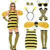 LGZIN Costume Ape Donna, Animale Ape Costume, Ape Vestito per Donna con Ali, Fascia, Occhiali da Sole, Orecchini, Guanti, Calzini al Ginocchio, Costume Carnevale Donna Ape per Cosplay Dress Up Party