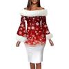 Generic Abito da Donna Maniche Lunghe con Stampa Natalizia Elegante, Perfetto per Feste e Occasioni Speciali, Abito Corto Autunno Inverno, Moda Festiva e Casual (M)
