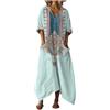 Gienslru Vestito Estivo Donna Lungo Abito Estivi Lunghi Chic in Lino Effetto Scollo a V Maniche a 3/4 Vestiti con Tasche e Comodo Copricostumeper Vacanza Estate Taglie Forti Curvy Boho Mare Kaftan 2026