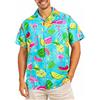 King Kameha Camicia Hawaiana Uomo Maniche Corte, Flamingo Melon, Turchese, 4XL