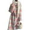 Bollrllr Cappotto misto lana scozzese rosa invernale Cappotto da donna Casual manica lunga cappotto giacca a vento
