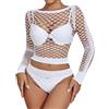 XIUSEMY Set Lingerie Donna: Babydoll Sexy in Rete Fischnetz, Bodystocking da Notte, Taglia Unica(Bianco-WG)