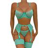 Aranmei Lingerie Sexy da Donna 4 Pezzi Set Esotico Strappy Lingerie con Reggicalze in Pizzo con Ferretto Reggiseno e Slip Set
