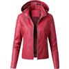 OULIWANGLUO Giacca da donna in pelle con cappuccio, spessa, comoda, traspirante, giacca in ecopelle slim, giacca da biker per autunno e inverno, Colore: rosso, L