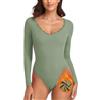 WOWENY Body termico da donna a maniche lunghe elegante con body in pile con scollo a V in pizzo Camicia calda e confortevole