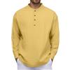 lozssnigzi Camicia Lino Uomo, A Maniche Lunghe, Collo Coreano, con Bottoni, Slim Fit Henley Shirt Leggera Estiva Casual Magliette da Spiaggia T-Shirt Tinta Unita Elegante