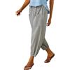 Placitiume Pantaloni capri casual da donna, pantaloni larghi estivi con coulisse in vita elastica | Pantaloni larghi con fondo a lanterna con tasche, Grigio chiaro, 3XL