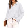 Jhsnjnr Camicia in seta da donna, elegante, a maniche lunghe con bottoni, scollo a V, per ufficio, oversize, in raso lucido, bianco, S