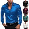 Generisch Camicia da uomo lucida slim fit in raso a maniche lunghe elasticizzata camicia casual da uomo camicia a maniche lunghe leggera camicia tradizionale button down camicie da uomo antipiega