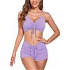 meioro Costume da Bagno Solido per Le Donne Bikini Corto con Cravatta Anteriore Bikinis in Due Pezzi Abiti da Spiaggia Atletici Swimwear a Vita Alta