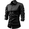 XYERDLYN Camicia Da Uomo A Maniche Lunghe In Raso Di Seta con Gemelli, Camicie Eleganti, Casual, Lucide, con Bottoni, Di Lusso, per Feste, Balli Di Fine Anno, Matrimonio, Lavoro, Non Stirabile, Nera M