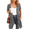 YGJIEGENG, cardigan da donna a maniche corte, aperto sul davanti, maglieria leggera estiva, capispalla tinta unita, cardigan in maglia con tasche (M-3XL), L