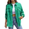 Generic HUIFUAO Camicia di Denim Lavato Giacca Donna Oversize Button Down Cappotto di Jeans con Tasca Manica Lunga Camicetta di Denim Sfrangiato Top, Z02 Verde, XL