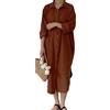 amropi Donna Maxi Bottoni Abito Camicia Sciolto Manica Lunga Camicetta Scollo a V Casual Chemisier con Cintura Marrone, M