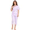 Leedya Pigiama Donna Leggero e Traspirante - Pinocchietto - 757 Fiori Lilla Tg XXL