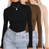Ekouaer Donna Confezione da 3 Maglie a Maniche Lunghe a Collo Alto Camicie Termiche Set Elasticizzato Aderente Layer Tee, Nero/Marrone/Cachi, XXL