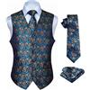 HISDERN Set di gilet e cravatta jacquard floreali classici da uomo in paisley floreale e tasca quadrata