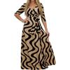 Generisch Abito da donna per il tempo libero con stampa fiume, design avvolgente, scollo a V, maniche lunghe, per tutti i giorni, feste, estivo, elegante, cachi, XXL