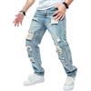 Generic Jeans Larghi e Strappati da Uomo, vestibilità Ampia, Pantaloni in Denim a Gamba Dritta, Blu Chiaro, 32