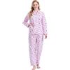 GLOBAL Pigiama Donna 100% Cotone Pigiami Due Pezzi da Donna Camicia da Notte Maniche Lunghe e Pantaloni Sleepwear con Bottoni per Tutte Le Stagioni Fiore Rosa M