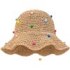 Liumarvexia Cappello da sole colorato in paglia all'uncinetto, da donna, con perline colorate, pieghevole, a tesa larga, da viaggio, spiaggia, cappello da pescatore per signore e ragazze, Marrone
