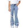 Generic Jeans larghi per ragazze adolescenti donna jeans con fiocco a vita alta gamba larga pantaloni larghi casual streetwear vestiti carini, Blu, 16 anni