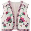 Foweknow Gilet da donna vintage con ricamo floreale giacca corta senza maniche etnica ricamata gilet casual street capispalla Y2K Open Front Cardigan tradizionale scollo a V Hippie Costume, Colore