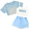 Generico Abbigliamento sportivo per bambina 3 Pz Completino Set Completivi da Estivi Maniche Corte con Pantaloncini Casual Mare Spiaggia Tuta Vacanze Festa Sportiva Regalo Ragazze per Compleanni#5i19