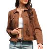 Allegra K Giacca da Donna con Frange in Finta Pelle Scamosciata con Bottoni Maniche Lunghe Stile Western Vintage