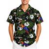 King Kameha Camicia Hawaiana Uomo a Maniche Corte con Stampa Pappagallo e Ciliegia, Cherryparrot, Nero, 4XL