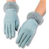 AXELENS Guanti Invernali Touchscreen Donna Ragazza - Scamosciati in Eco Pelle con Interno Felpato e Polsino in Pelliccia Morbida - Taglia S/M_azzurro
