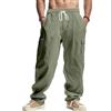 PADOLA Pantaloni Uomo Cotone Lino Cargo Spiaggia Tasca Multipla Vita Regolabile Coulisse Casual Chino Lungo Estivo per Mare e Viaggio(M,Verde Militare)