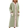 Generisch Accappatoio lungo da donna in pile con bottoni, morbido vestaglia con applicazioni giocose, morbido accappatoio con tasche, Stile/P01 verde, M