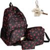 Knubbuf 3 Piece Bow Backpack Set for Girls, Cute Kawaii Bow Backpack for Girls, Aesthetic Large Capacity School Bags for Girls, Girl School Bag and Lunch Box Set (Bow Red)