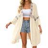 Generico Copri Costume Mare Donna Lungo-Elegante Kimono Copricostume da Spiaggia con Ricami e Bordo in Pizzo, Ideale per L'Estate. Cardigan Aperto sul Davanti, Perfetto per Un Look Fresco e Arioso.