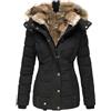 Hecatombic Giacca Invernale Oversize da Donna con Cappuccio in Lana Casual Collo Caldo in Pelo Cerniera Bottone Giacca Trapuntata Cappotto Lungo Invernale Caldo Parker