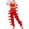 ZBH1985 Set da donna e ragazza per danza latina con nappine, top e pantaloni, 2 pezzi, per balli da sala Rumba, Tango, Salsa, Rosso, M