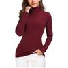 EXCHIC Donna Casuala Solido Manica Lunga Adatto Maglione Dolcevita Elastico Felpa Pullover (L, Vino Rosso)