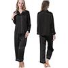 Seres Pigiama da donna in seta, vestaglia da notte, camicia e pantaloni, 9+ colori, 100% seta (principale), 真丝睡衣, Nero , S