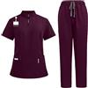 Meichoon Set di scrub da donna con colletto in piedi e cerniera superiore con quattro tasche elasticizzati pantaloni da yoga per assistenza medica uniforme da lavoro salone di bellezza DK50