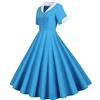 Goolecrimp Abito da Donna a maniche corte anni '50 Collo tinta unita Abito da vacanza swing Estate Vintage Stile Hepburn Eleganti abiti da cocktail da ballo (Blu cielo,XL)