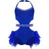 inhzoy Ragazze Ginnastica Leotards Abito da Ballo Latino Americano Tango con Nappe Strass Body da Pattinaggio Artistico con Piume Costume Danza Samba Rumba Salsa Blu reale 11-12 anni