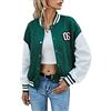 Loalirando Giacca Corta da Donna Primaverile College Giacca da Baseball Uniform Cappotto Monopetto Letter Ricamo Bomber per Ragazze S-L (Verde, L)