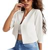 Generic Blazer Donna Blazer Corto da Donna con Maniche A 3/4 Leggero Aperto sul Davanti Cardigan Giacca da Lavoro Casual Senza Colletto Elegante da Ufficio Top Coprispalle Capospalla Beige Taglia S