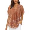 Vafoly Camicia da donna, elegante, a maniche corte, estiva, con scollo a V, in rete, con fiori, a doppio strato, Colore: arancione., L