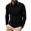 JACKETOWN Polo Uomo Maniche Lunghe Polo da Golf Lavoro Traspirante T Shirt con Taschino Primavera Autunno Camicie per la Pesca Escursionismo,Nero,XXL