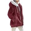 Qichenx Cappotto Donna Caldo Giacca Invernale Cerniera Cappotto con Cappuccio Spesso Parka Casuale Sciolto Cappotti Giubbotto felpato con cappuccio tinta unita (Rosso, M)